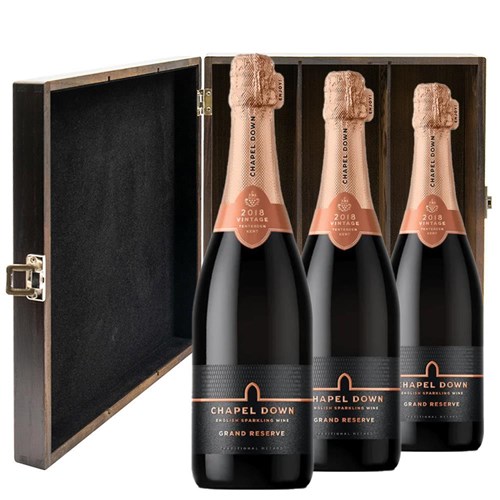 Chapel Down Grand Reserve Brut English Sparkling 75cl Treble Elm Wood Gift Boxed (3x75cl)